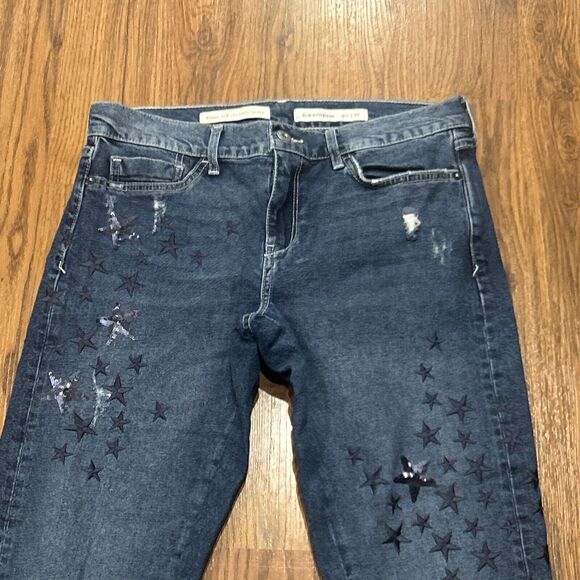 Pilcro Jeans Womens 27 Slim Boyfriend Cropped Raw Hem Embroidered Sequin Stars - Picture 2 of 11